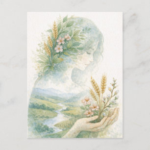 Carte postale aquarelle de la journée de la déesse