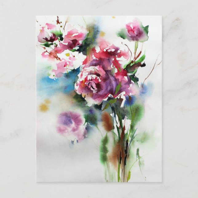 Carte Postale Aquarelle de la peinture de fleurs de fleurs (Devant)