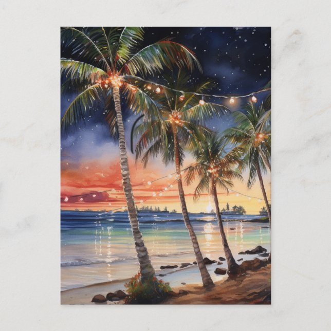 Carte Postale Aquarelle de la plage de Noël (Devant)