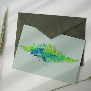 Carte Postale Aquarelle de la skyline de New York en bleu et ver