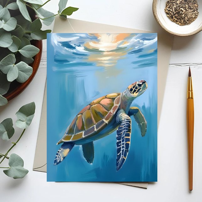 Carte Postale Aquarelle de la tortue marine (Créateur téléchargé)