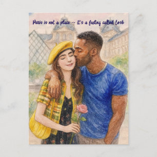 Carte postale aquarelle de l'amour romantique Pari