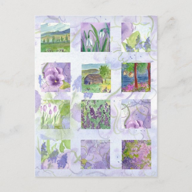 Carte Postale Aquarelle de lavande Champ de fleurs Tulipe de pra (Devant)