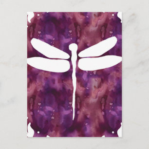 Carte Postale Aquarelle de libellule blanc pourpre rouge