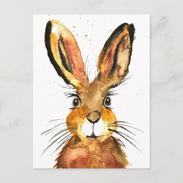 Carte Postale Aquarelle de lièvre animal mignon lapin Brown (Devant)