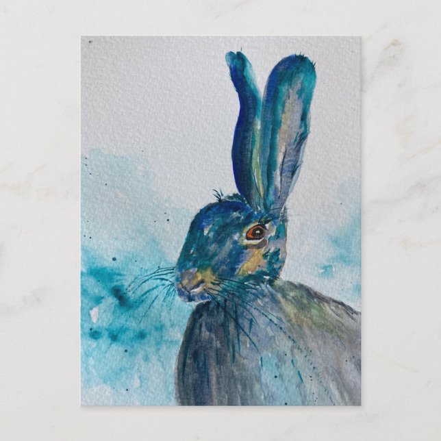 Carte Postale Aquarelle de lièvre lapin (Devant)