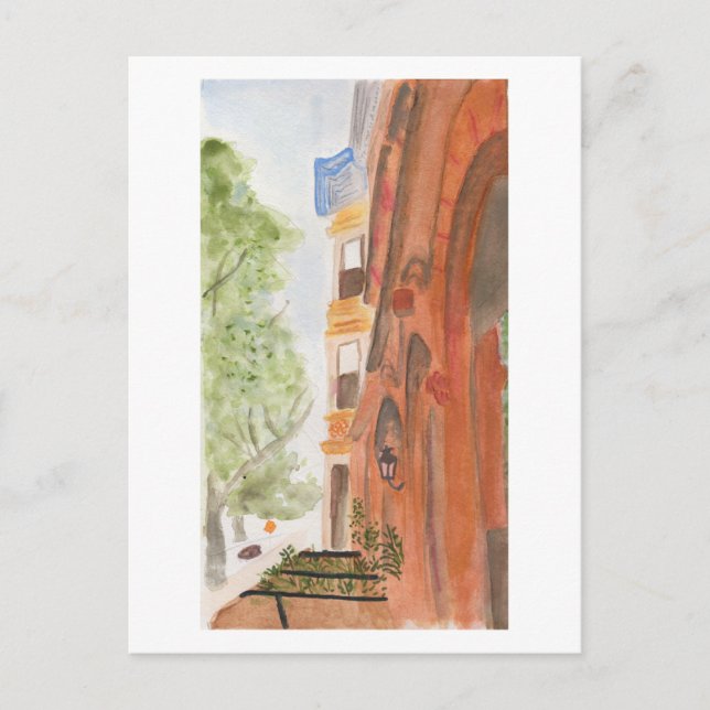 Carte Postale Aquarelle de maisons de grès de Brooklyn (Devant)