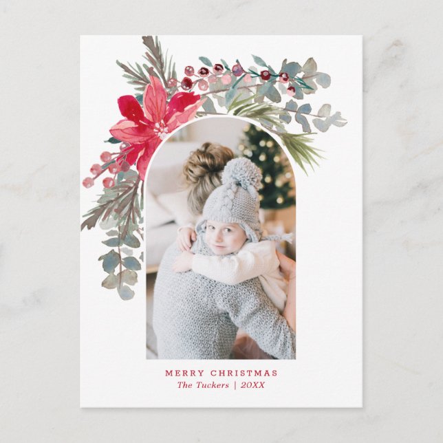 Carte Postale Aquarelle de Noël Arc moderne Photo florale (Devant)