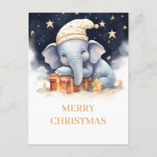 Carte Postale Aquarelle de Noël Eléphant