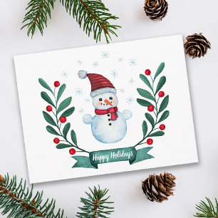Carte Postale Aquarelle de Noël Snowman Custom
