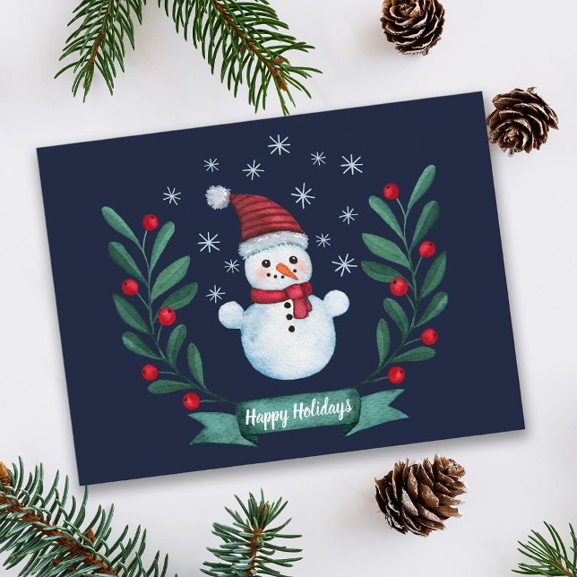 Carte Postale Aquarelle de Noël Snowman Custom Navy Blue (Créateur téléchargé)
