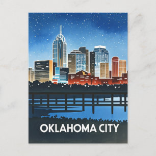 Carte Postale Aquarelle de nuit de Oklahoma City