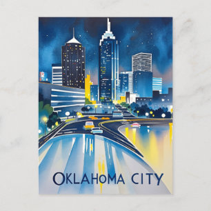 Carte Postale Aquarelle de nuit de Oklahoma City