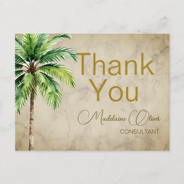 Carte Postale Aquarelle de palmier Merci tropical (Devant)