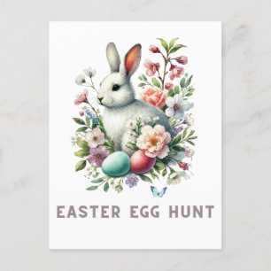 Carte Postale Aquarelle de Pâques Lapin & Fleurs