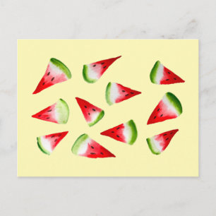 Carte Postale Aquarelle de pastèque fruit mignon