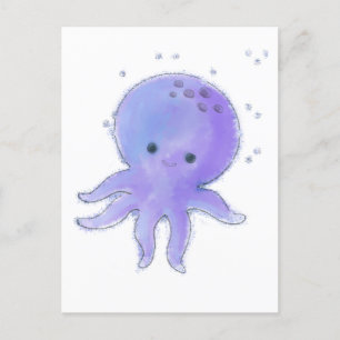 Carte Postale Aquarelle de pieuvre bleu et violet clair