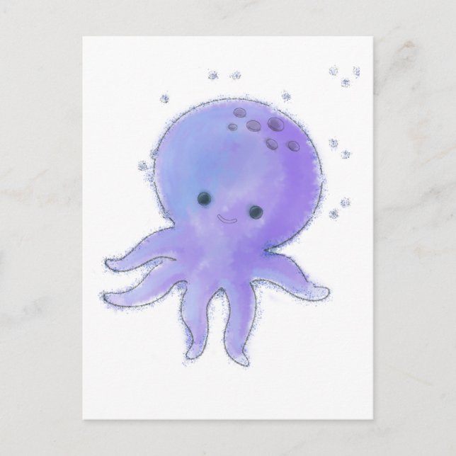Carte Postale Aquarelle de pieuvre bleu et violet clair (Devant)
