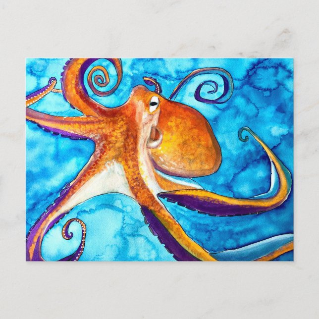 Carte Postale Aquarelle de poulpe sous l'art marin (Devant)