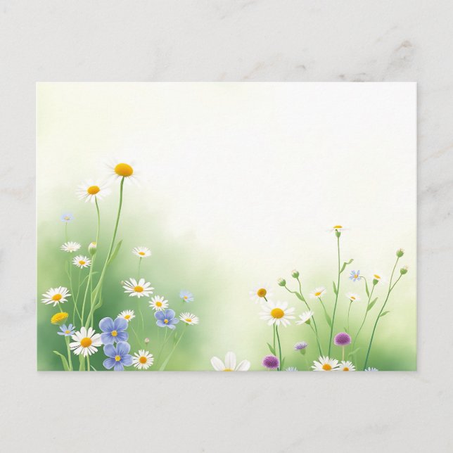Carte Postale Aquarelle de prairie printanière avec Fleurs sauva (Devant)