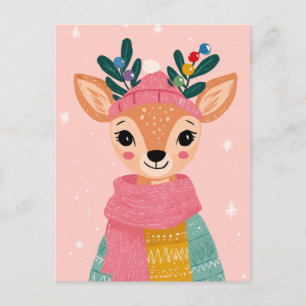 Carte Postale Aquarelle de renne mignonne Noël lunique