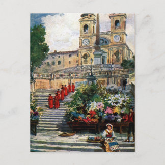 Carte Postale Aquarelle de Rome vintage Trinita dei Monti