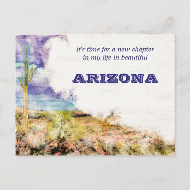 Carte Postale Aquarelle de Saguaro Cactus bleu pourpre Moving AZ (Devant)