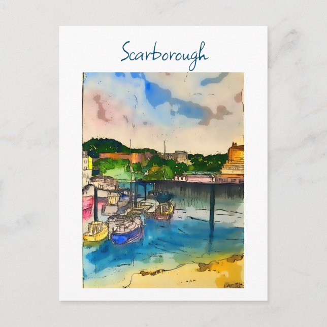 Carte Postale Aquarelle de Scarborough (Devant)