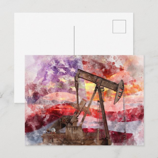 Carte Postale Aquarelle de silhouette de valet avec drapeau amér (Devant / Derrière)