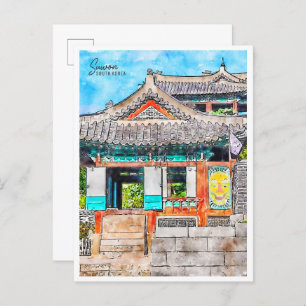 Carte Postale Aquarelle de voyage vintage de Corée du Sud Suwon