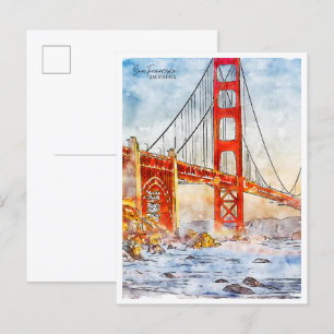 Carte Postale Aquarelle de voyage vintage San Francisco Californ