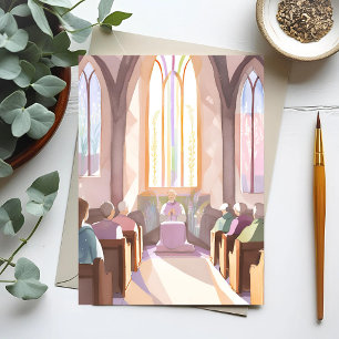 Carte Postale Aquarelle d'église religieuse Prière des Fêtes