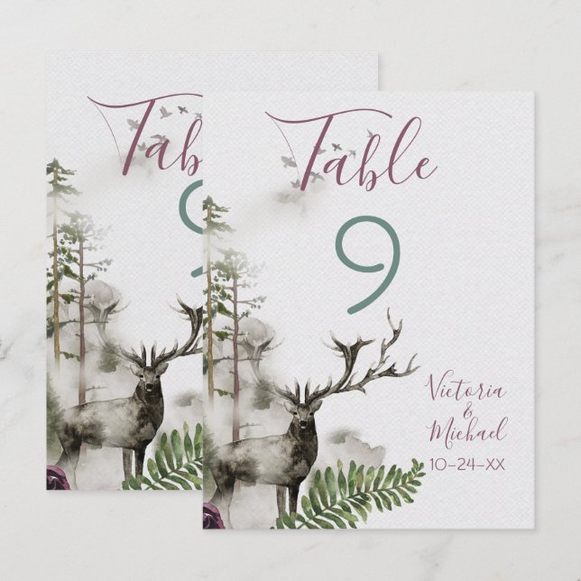 Carte Postale Aquarelle des bois Cerfs de forêt Numéro de tablea (Devant / Derrière)