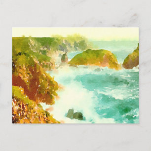 Carte Postale Aquarelle des vagues écrasantes