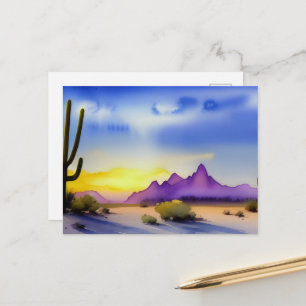 Carte postale aquarelle Désert Lever de soleil