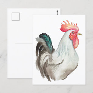 Carte Postale Aquarelle dessinée à la main d'un coq