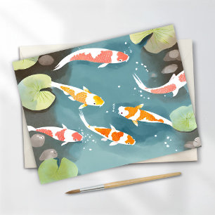 Carte Postale Aquarelle d'étang à carpes koï   Peinture de beaux