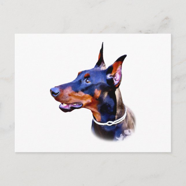 Carte Postale Aquarelle Doberman Pinscher (Devant)