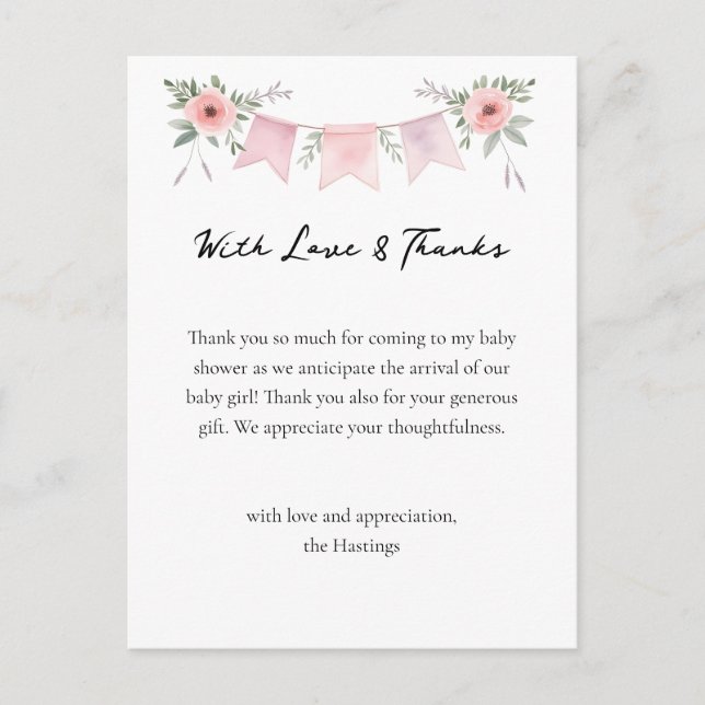 Carte Postale Aquarelle d'oie soie fille Merci Baby shower (Devant)