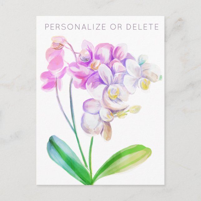 Carte Postale Aquarelle d'orchidée rose violet Floral Personnali (Devant)