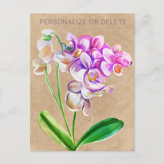 Carte Postale Aquarelle d'orchidée rose violet Floral Personnali (Devant)