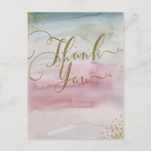 Carte Postale Aquarelle dorée moderne glamour Élégant Merci