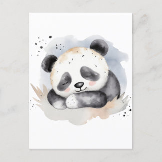Carte Postale Aquarelle dormante Bébé Panda Ours
