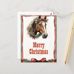 Carte Postale Aquarelle du Cheval de Noël