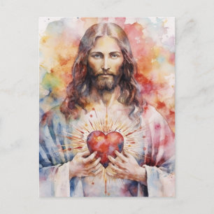 Carte Postale Aquarelle du coeur sacré de Jésus