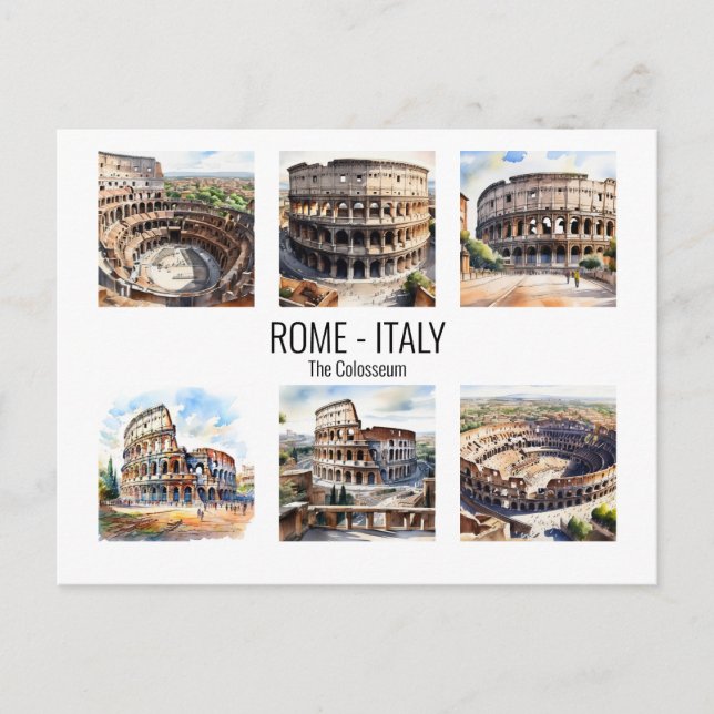 Carte Postale Aquarelle du Colisée Rome attractions touristiques (Devant)
