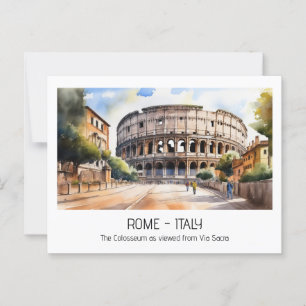 Carte Postale Aquarelle du Colisée Via Sacra Rome touriste