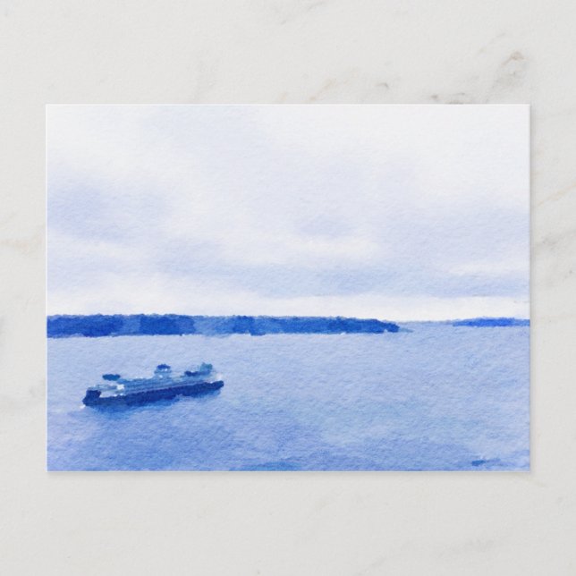 Carte Postale Aquarelle du ferry Eliot Bay Seattle (Devant)