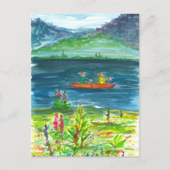 Carte Postale Aquarelle du lac d'Orange Kayak Mountain (Devant)