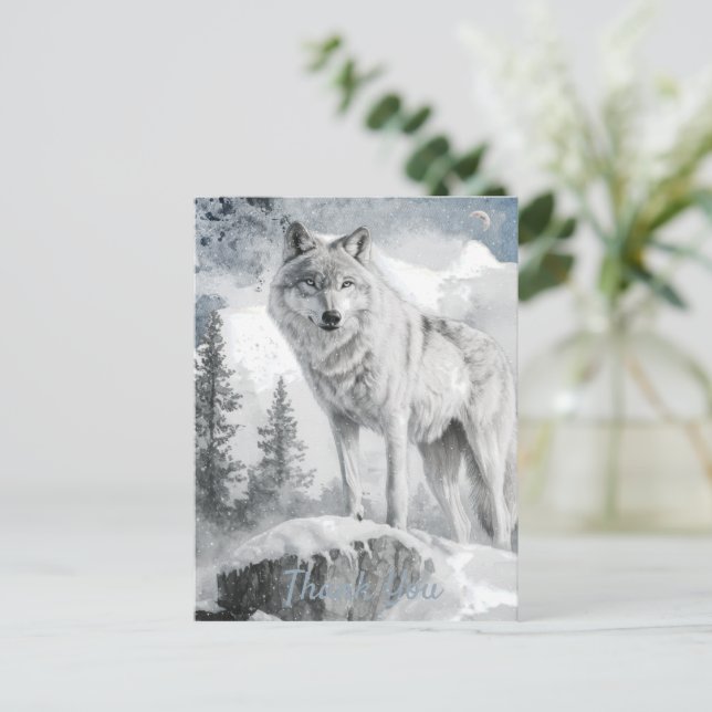 Carte Postale Aquarelle du loup blanc hiver (Debout devant)